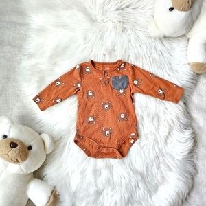 🧡 René Rofé Baby Rust Bear Long Sleeve Bodysuit 3-6 Months